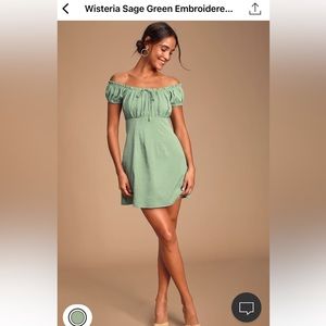 Lulus Wisteria Sage off the shoulder mini dress
